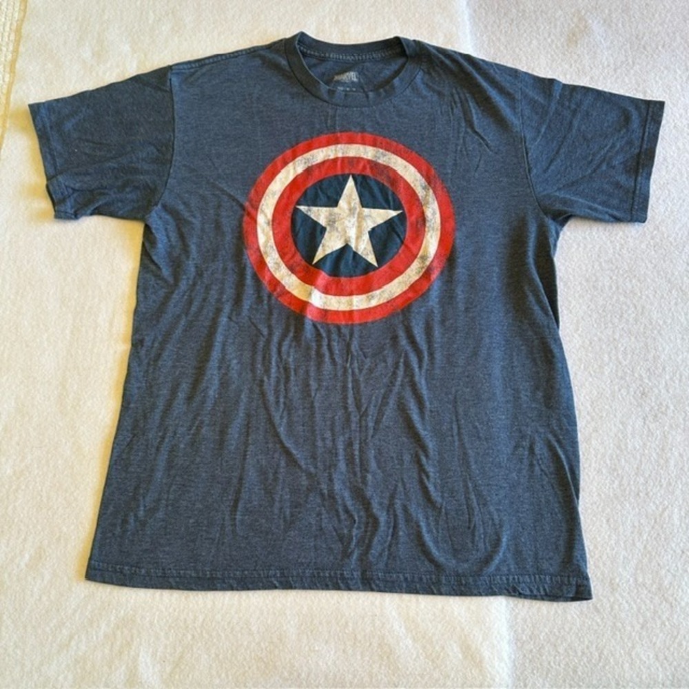 Marvel Captain America Shield T Shirt Mens Blue Heather Medium Graphic Comics